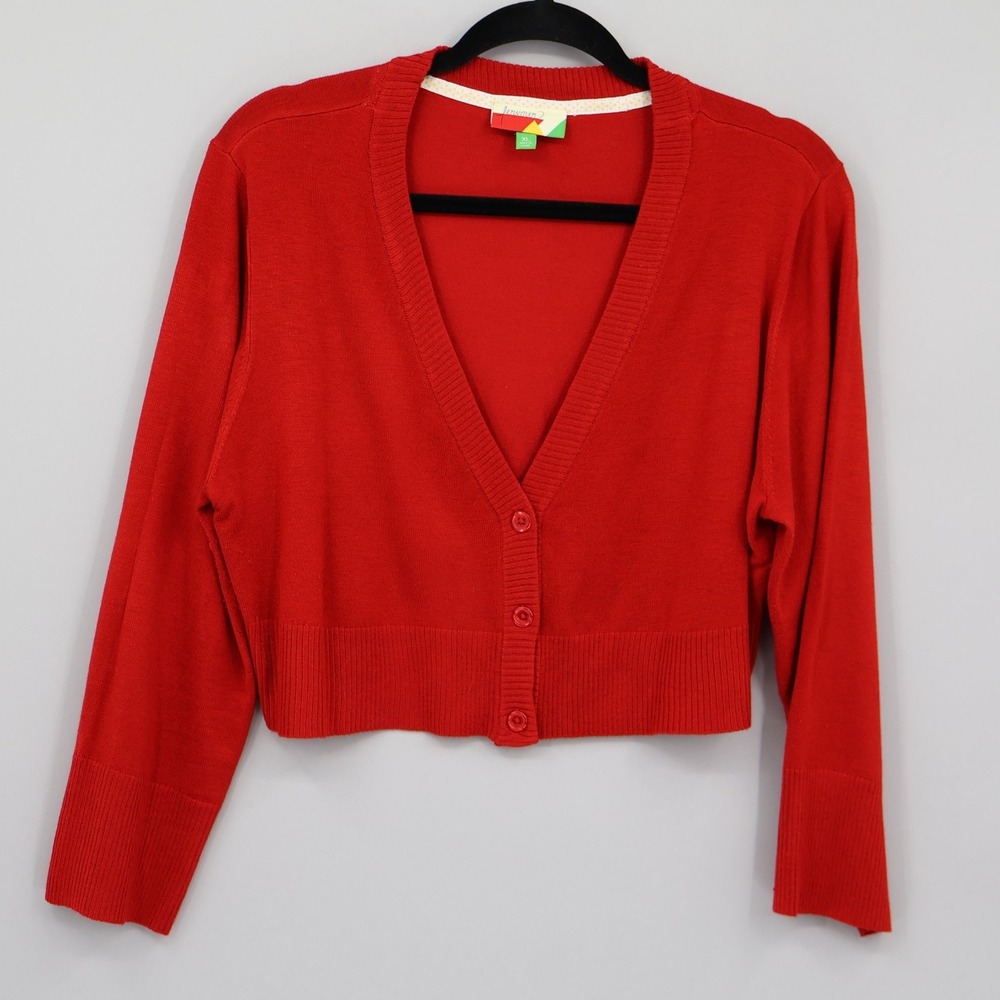 Fervour ModCloth Cropped Knit Cardigan Womens XL Red Casual Preppy Academia Mod